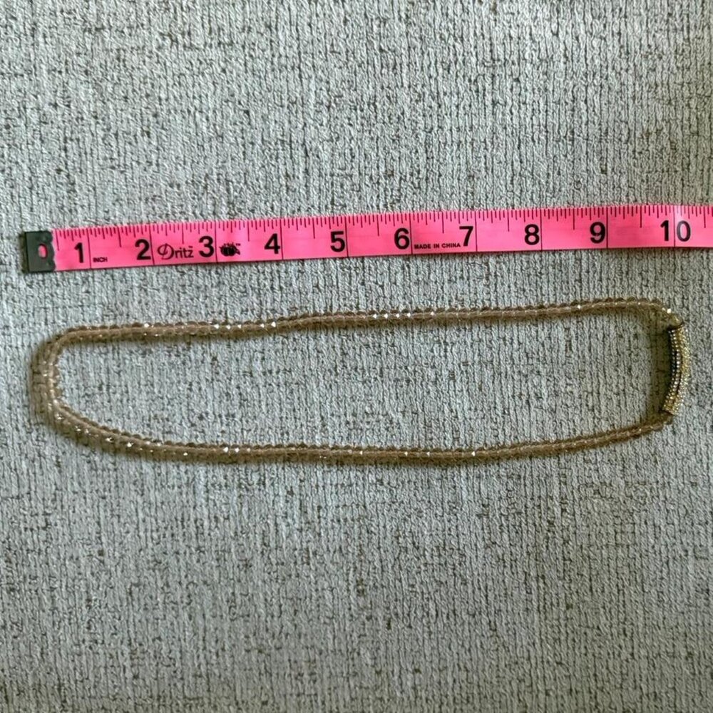 Gold Colored Clear Beads Wrap Bracelet with Rhinestone Gold Colored Long Charm - Picture 3 of 4